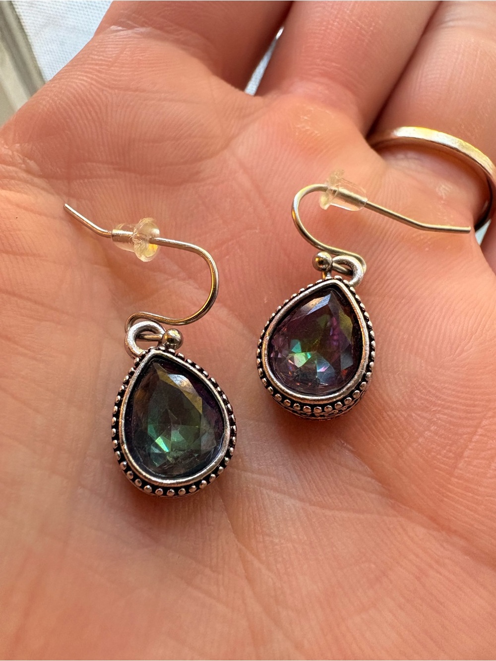 925 Sterling Silver Mystic Teardrop Dangle Earrings with Multicolor Bezel Stone